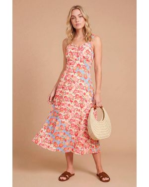Dorothy Perkins Lace Trim Tie Front Printed Midi Dresss - Pink