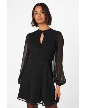 Dorothy Perkins Chiffon Keyhole Wrap Mini Dress - Black