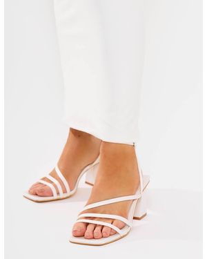 Public Desire Robin Strappy Square Toe Mid Block Heels - White