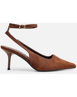 Public Desire Louis Suedette Ankle Strap Court Mid Heels - White