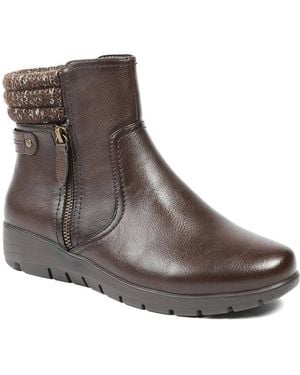 Pavers Smart Knitted Cuff Wedged Ankle Boots - Brown