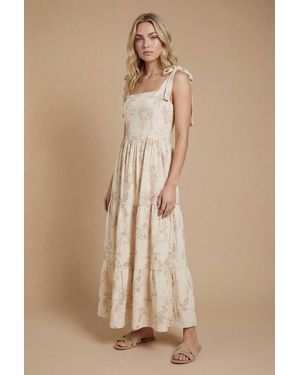 Dorothy Perkins Metallic Embroidered Floral Strappy Tie Midi Dress - Natural