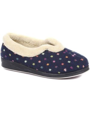 Pavers Wide Fit Polka Dot Slippers - Blue