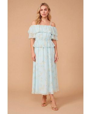 Dorothy Perkins Dp Luxe Ruffle Frill Cold Shoulder Midi Dress - Blue
