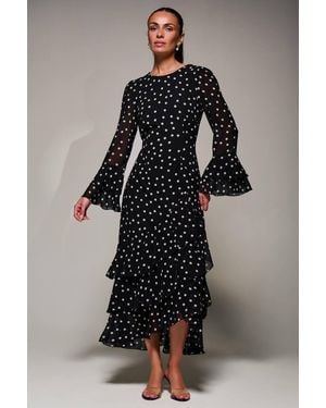 Jolie Moi Ruffled Long Sleeve Tiered Chiffon Midaxi Dress - Black