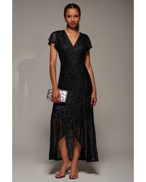 Jolie Moi Frill Short Sleeve Sequin Maxi Dress - Black