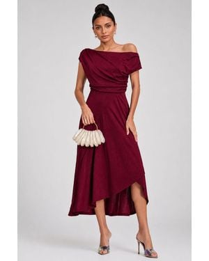 Jolie Moi Draped Jersey Cowl Neck Midi Dress - Red