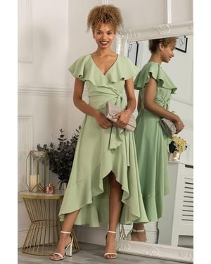 Jolie Moi Racele Ruffle Plunging Maxi Dress - Green
