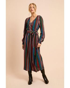 Dorothy Perkins Multi Stripe Printed Wrap Dress - Black
