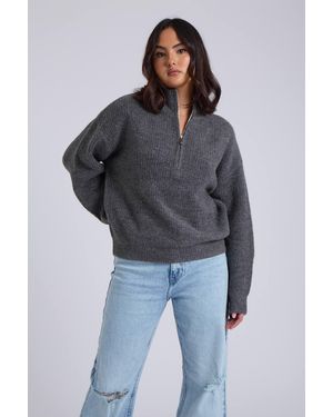Urban Bliss Ribbed Oversized Half Zip Jumper - Blue