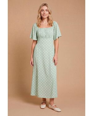 Dorothy Perkins Angel Sleeve Full Skirt Printed Midi Tea Dress - Blue