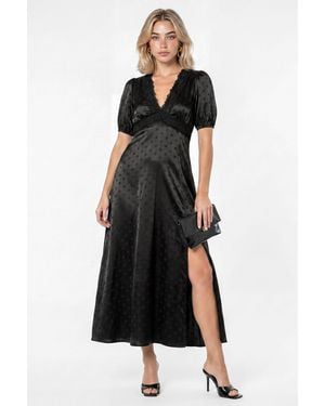 Lovedrobe Polka Dot Short Sleeve V Neck Midaxi Dress - Black