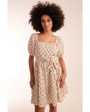 Blue Vanilla Milkmaid Dobby Spot Mini Dress - Natural