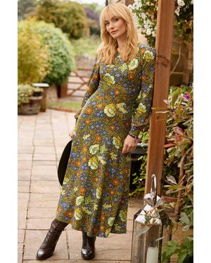 Joe Browns Vintage Florals Long Sleeve Jersey Maxi Dress - Green