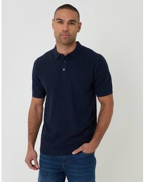 Threadbare Basket Stitch Knitted Polo - Blue