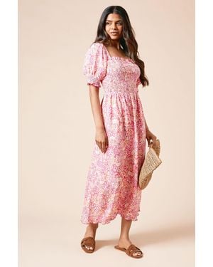 Dorothy Perkins Petite Shirred Bodice Trim Detail Midaxi Dress - Pink