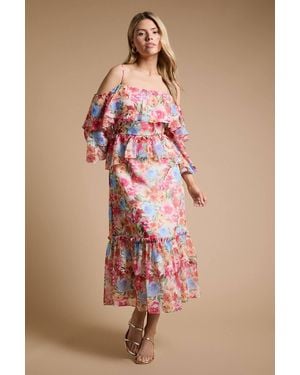Dorothy Perkins Dp Luxe Ruffle Cold Shoulder Peplum Midi Dress - Pink