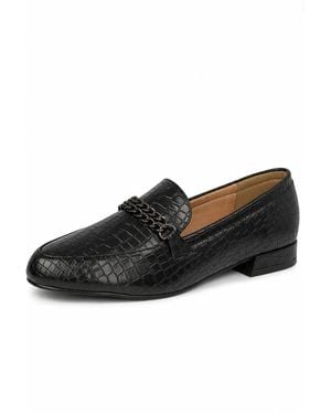 Spot on Wide Fit Chain Detail Croc Effect Loafers - Black