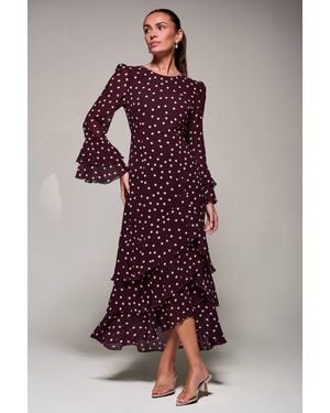 Jolie Moi Ruffled Long Sleeve Tiered Chiffon Midaxi Dress