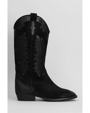 GISÉL MOIRÉ Kansas Texan Boots In Black Suede