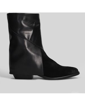 Julie Dee Texan Ankle Boots In Black Suede And Leather