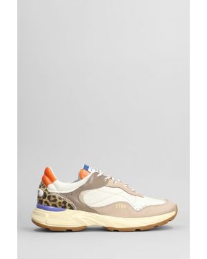 Stkn Reverse Sneakers In Beige Leather And Fabric - White