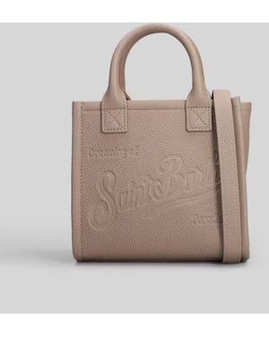 Mc2 Saint Barth Vanity Bag Mini Tote In Taupe Leather - Gray