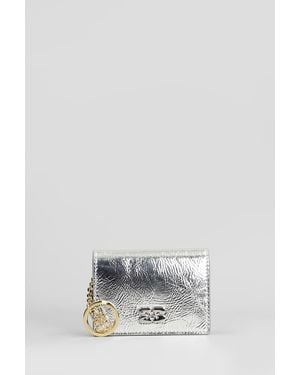 Ganni Portafoglio Bou flap in Pelle Argento - Metallizzato