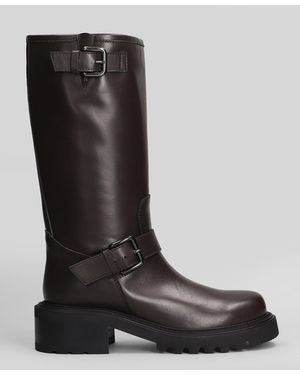 Via Roma 15 Low Heels Ankle Boots In Dark Brown Leather - Black