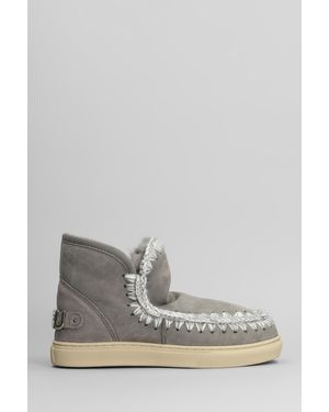 Mou Eskimo Sneaker Low Heels Ankle Boots In Gray Suede