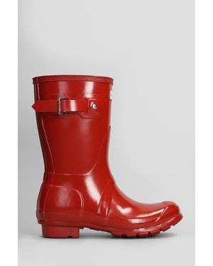 HUNTER Stivali tacco basso Original short gloss in Gomma Rossa - Rosso