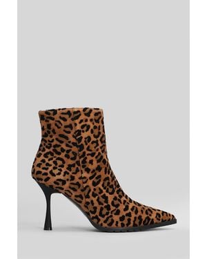 Fratelli Russo High Heels Ankle Boots In Animalier Suede - Brown