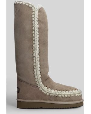 Mou Eskimo 40 Low Heels Boots In Taupe Suede - Brown