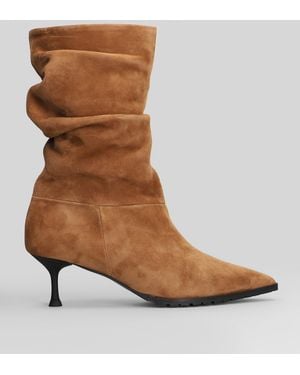 Fratelli Russo High Heels Ankle Boots In Leather Color Suede - Brown