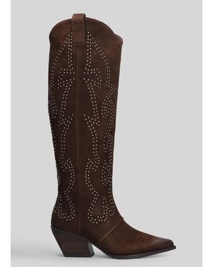 Marc Ellis Texan Boots In Brown Suede