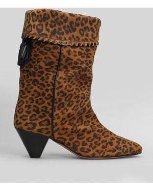 Isabel Marant Dalby High Heels Ankle Boots In Animalier Leather - Brown