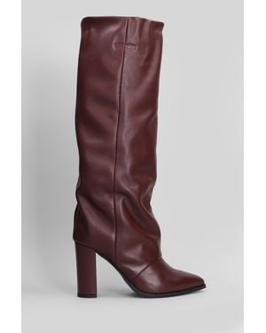 GISÉL MOIRÉ Dixi High Heels Boots In Bordeaux Leather - Purple