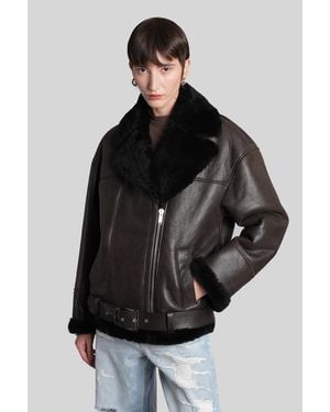 Halfboy Fur & Shearling In Brown Leather - Black