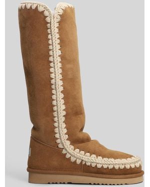 Mou Eskimo 40 Low Heels Boots In Leather Color Suede - Brown
