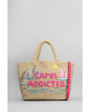 Mc2 Saint Barth Raffia Beach Mid Tote In Beige Raffia - Pink