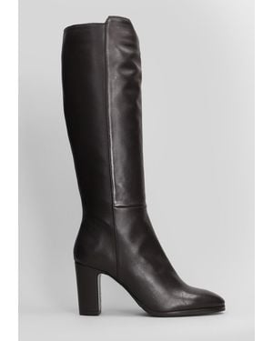 Julie Dee High Heels Boots In Dark Brown Leather - Black