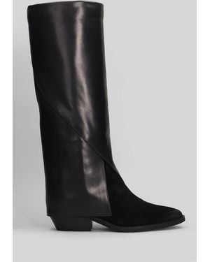 Julie Dee Texan Boots In Black Suede And Leather