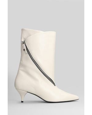 Alchimia High Heels Ankle Boots In Beige Leather - White