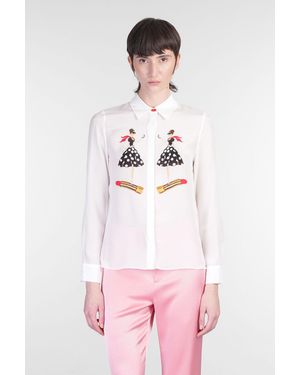 Alice + Olivia Camicia Willa in Seta Bianca - Rosa