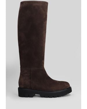 Anna F. Low Heels Boots In Dark Brown Suede