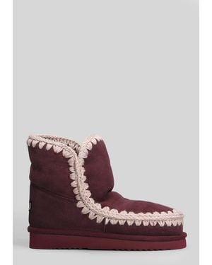 Mou Eskimo 18 Low Heels Ankle Boots In Bordeaux Suede - Purple