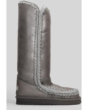 Mou Eskimo 40 Low Heels Boots In Gray Suede