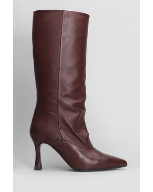Evaluna High Heels Boots In Bordeaux Leather - Brown