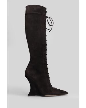 Paris Texas Nina Lace Up High Heels Boots - Black