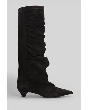 Lella Baldi Low Heels Boots In Dark Brown Suede - Black